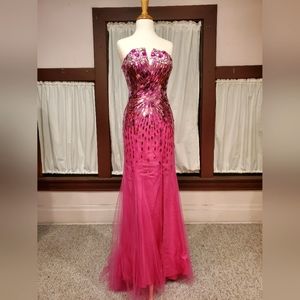 Fuchsia Pink Sequin Gown with Slit